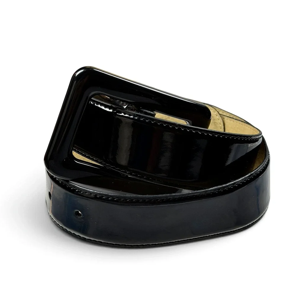 Y2K Glossy Black Wide Buckle Belt Chunky Wide Rectangle Sleek Retro Grunge